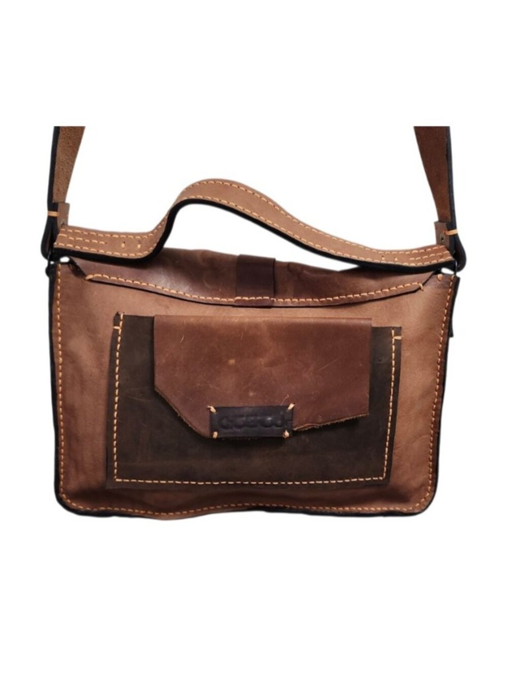 Handmade Genuine Leather Messenger Crossbody Bag Brown Rustic Satchel Unisex - Picture 6 of 16